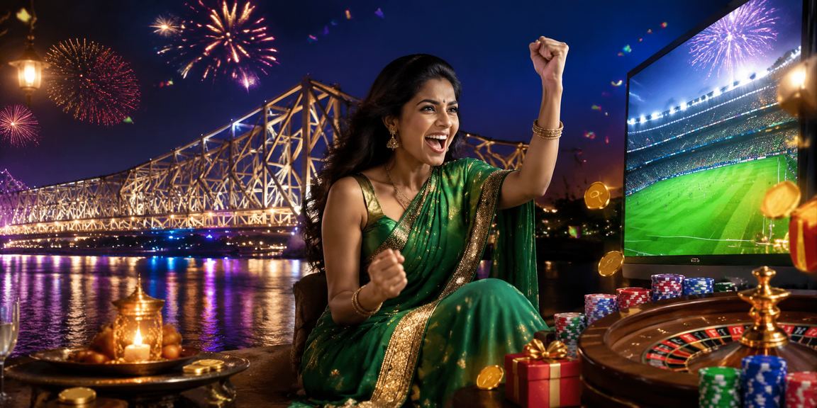 Female player using live casino mobile app in Kolkata dressed in traditional saree